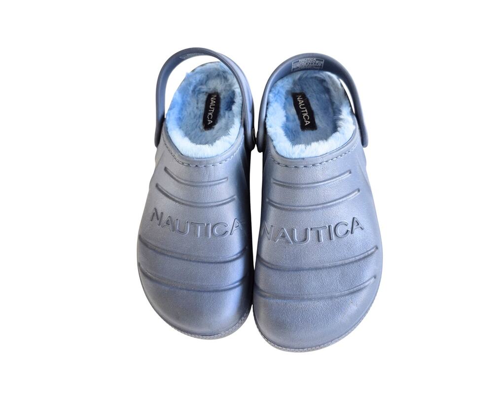 Nautica Kids Blue Clogs Faux Fur Lined Garden Shoes Size 4 Soft Slip On Shoes